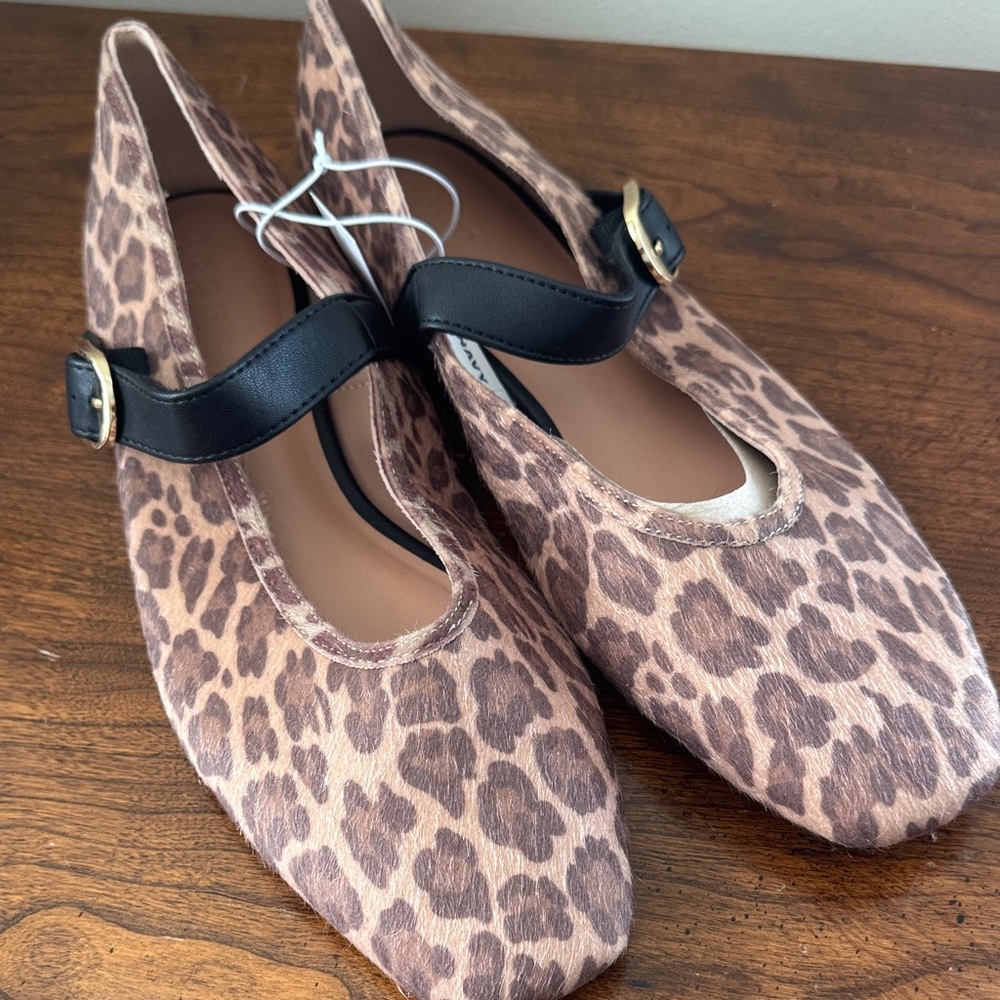MaryJane flat Leopard Print Women's Shoes with Black Strap